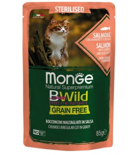 Monge BWild Cat Sterilized Bocconcini con Salmone, Gamberetti e Ortaggi 85 g. SEC01284