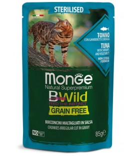 Monge BWild Cat Sterilized Bocconcini con Tonno, Gamberetti e Ortaggi 85 g. SEC01285