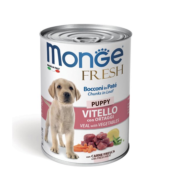 Monge Fresh Dog Bocconi in Paté Vitello con Ortaggi – Puppy 400 g. SEC00947 Monge Fresh Dog Bocconi in Paté Vitello con Ortaggi – Puppy 400 g. SEC00947